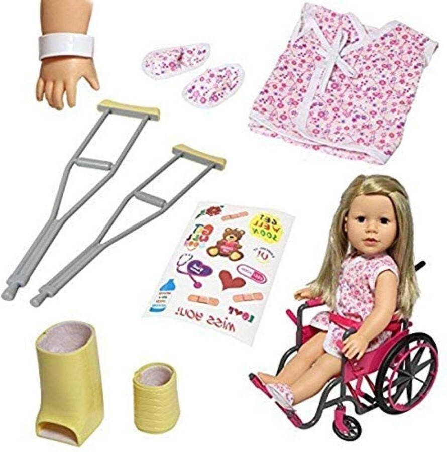 Rolstoel Set 18 inch 46 cm Inclusief Ben Arm gieten Verband Krukken Wielen Stoelbonus Speelgoed Pop Accessoires poppenstoel