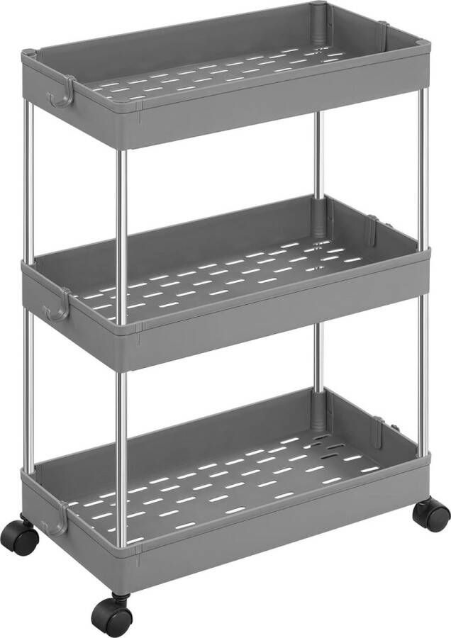 Rolwagen keukenwagen met 3 niveaus keukenrek nisrek op wielen smal badkamerrek ruimtebesparend voor badkamer keuken uitgesneden design 40 x 22 x 60 cm grijs