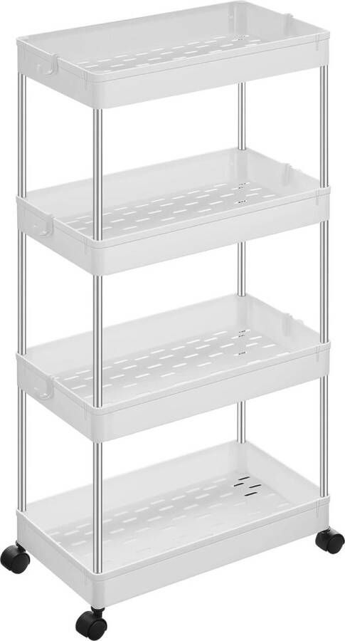 Rolwagen keukenwagen met 4 niveaus keukenrek nisrek op wielen badkamerrek ruimtebesparend 40 x 22 x 88 cm wit