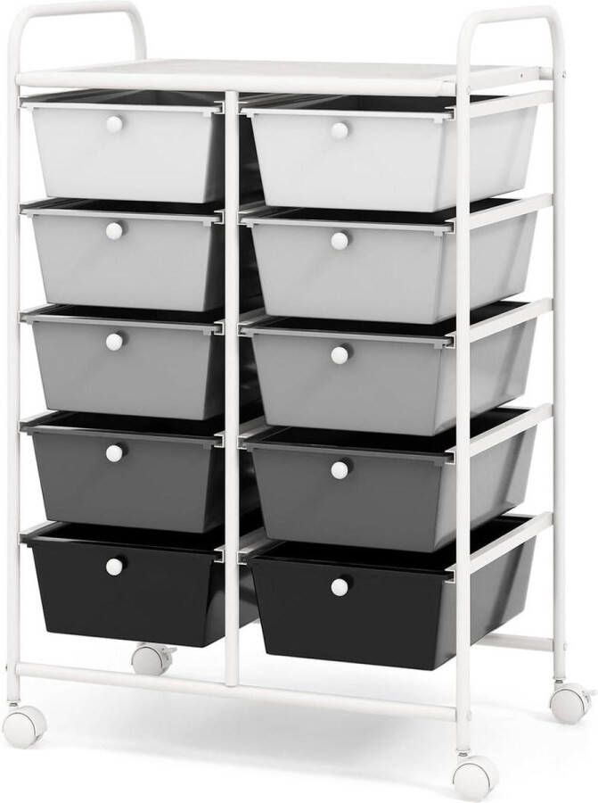 Rolwagen met 10 stapelbare laden opbergwagen voor kantoor en woonkamer 655 x 37 x 87 cm Ladeblok