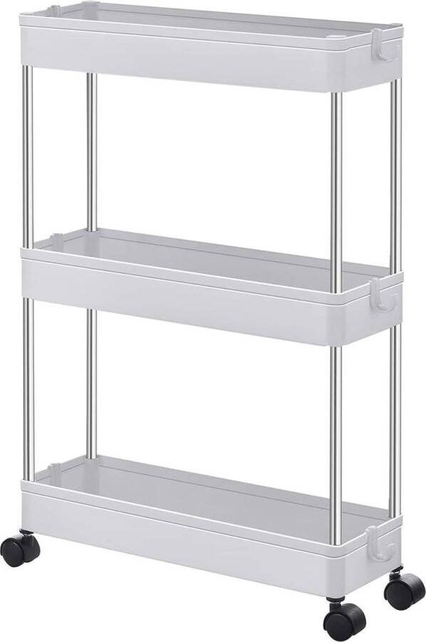 Rolwagen met wieltjes 3 niveaus ruimtebesparend voor badkamer keuken kantoor 40 x 135 x 60 cm wit keukentrolley