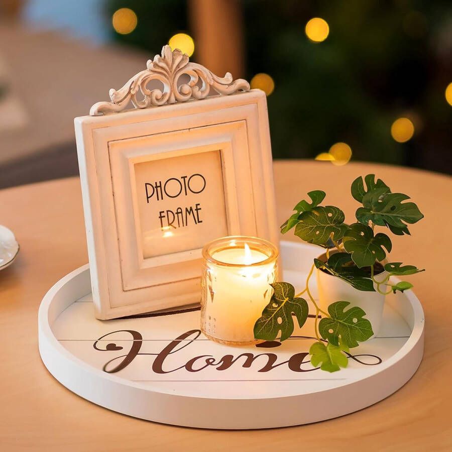Rond dienblad houten dienblad: thuis klein houten dienblad decoratie rustieke witte dienbladen decoratie voor koffie aanrecht 30 cm