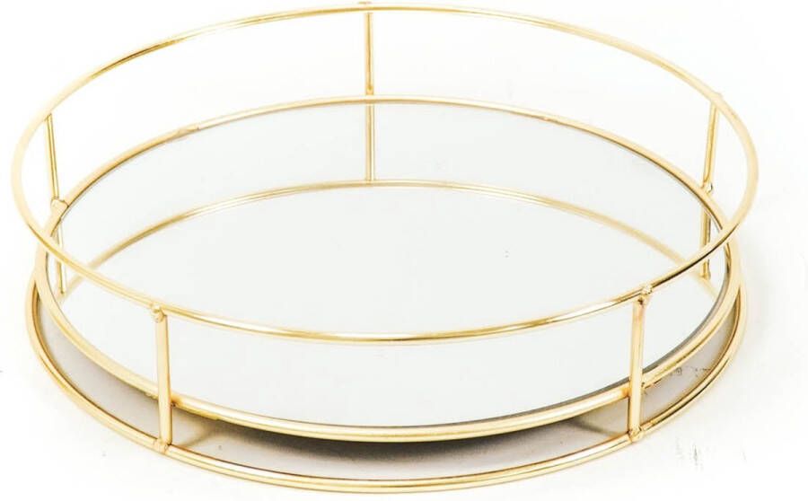 Rond dienblad spiegelblad goud 31x31x7cm spiegel styling serveerblad decoratie woonaccessoires spiegel interieurstyling