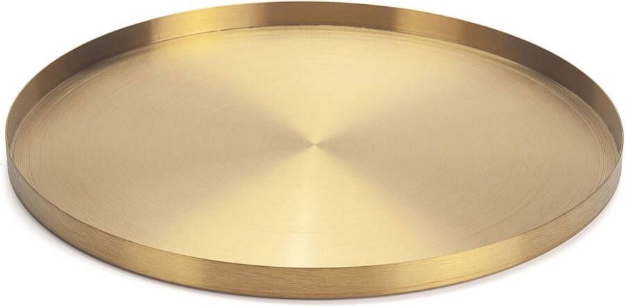 Rond dienblad van roestvrij staal serveerdienblad goudkleurig sieraden- en make-up-organizer kaarsbord goud (32 cm)
