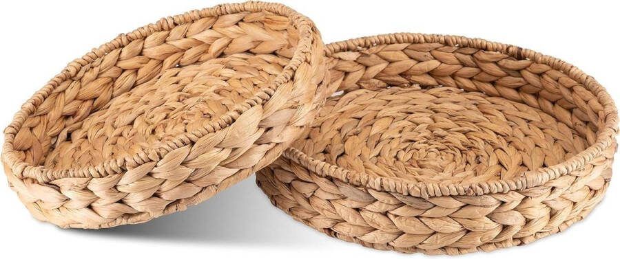 Rond gevlochten Dienblad van zeegras-waterhyacint set van 32 cm + 28 cm diameter fruitschaal