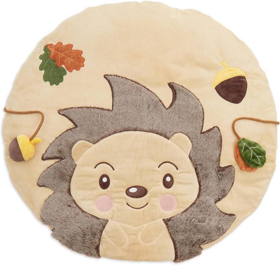 Rond gewatteerde kruipdeken Egel Piksi voor baby gym en tummy time speelmat voor baby's op houten vloer