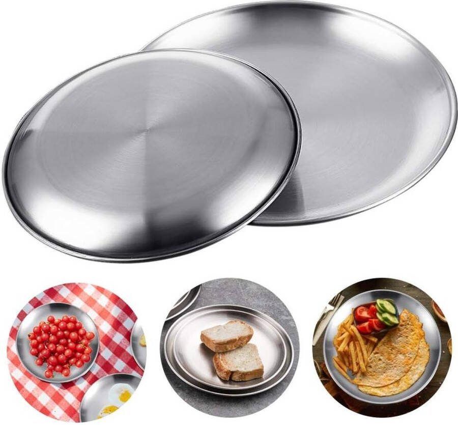 Rond servies Zilveren schotels Roestvrijstalen borden Serveerborden Camping keuken feest Diameter 20 cm 23 2 stuks