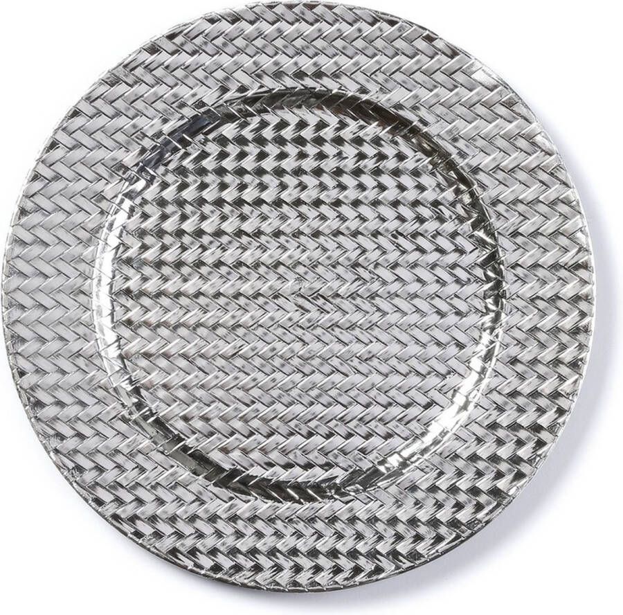 Merkloos Sans marque Rond zilveren kaarsenplateau kaarsenbord met gevlochten patroon 33 cm onderbord kaarsenbord onderzet bord voor kaarsen
