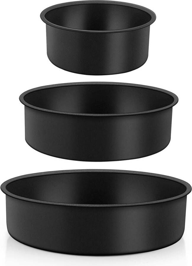 Ronde bakvorm set van 3 Ø 10 16 20 cm roestvrijstalen kern zwarte antiaanbaklaag taartvorm met platte bodem eendelig & lekvrij gezond
