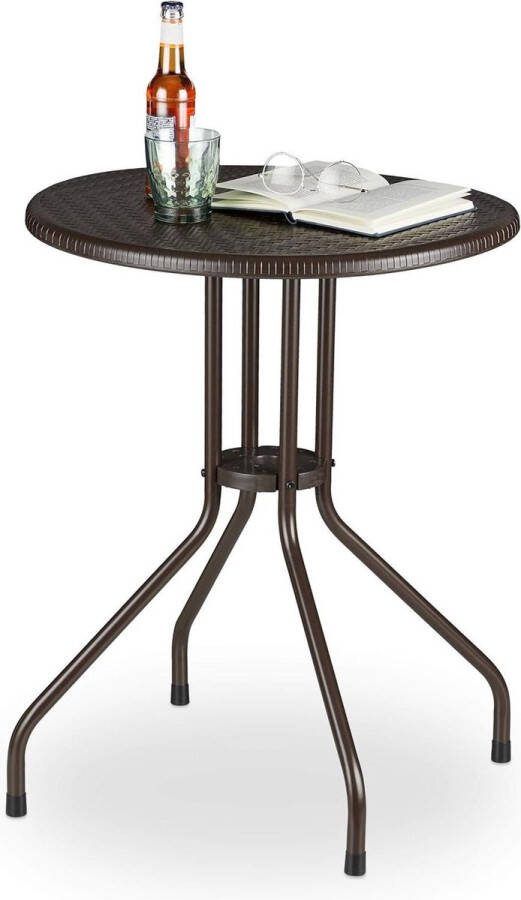 Ronde balkontafel klein kunststof en metaal Bistrotafel rotan look bruin HxD: 74 x 60 cm