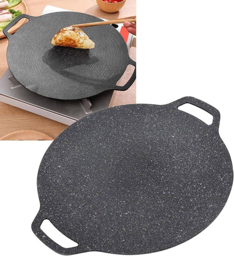 Ronde BBQ-pan Hoge Thermische Geleidbaarheid Glanzend Oppervlak Koreaanse Grillpan Voor Binnen Buiten Camping 33cm