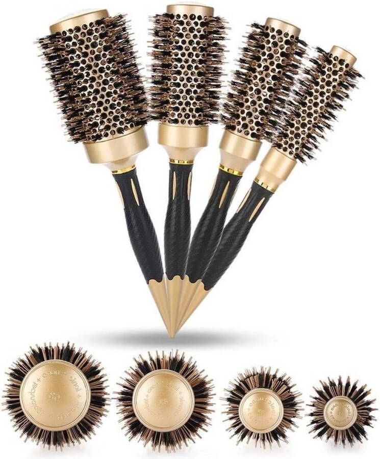 Ronde borstels voor föhnen Professioneel Anion Antistatisch Grote haarborstels Salon Styling Goud en zwart