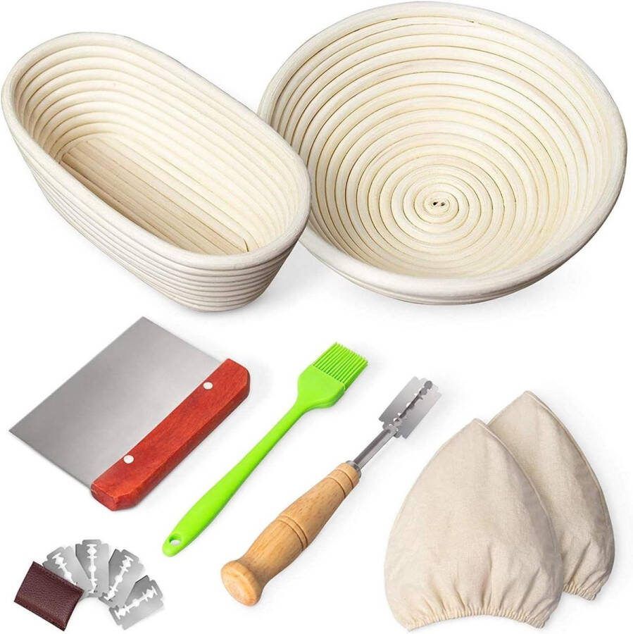 Ronde en ovale rietbanaan zuurdesemmanden Set van 2 222 cm en 255 cm brood lam deegschraper linnen voering rijgborstel brood maken bakken fermentatie