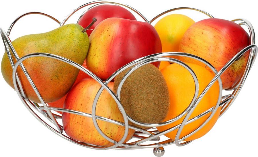 Merkloos Ronde fruitschaal zilver 26 cm van metaal Fruitschalen