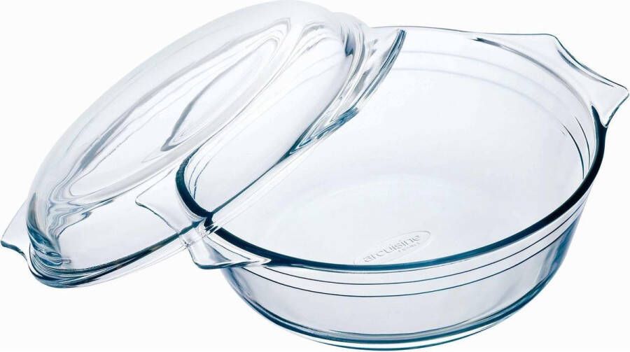 Merkloos 1x Ovenschalen braadsledes rond van glas met deksel 3 liter 23 x 11 cm Ovenschalen