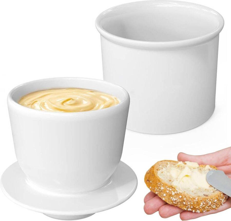 Ronde keramische botervloot porselein watergekoeld voor het bewaren van verse kant-en-klare boter 150 ml