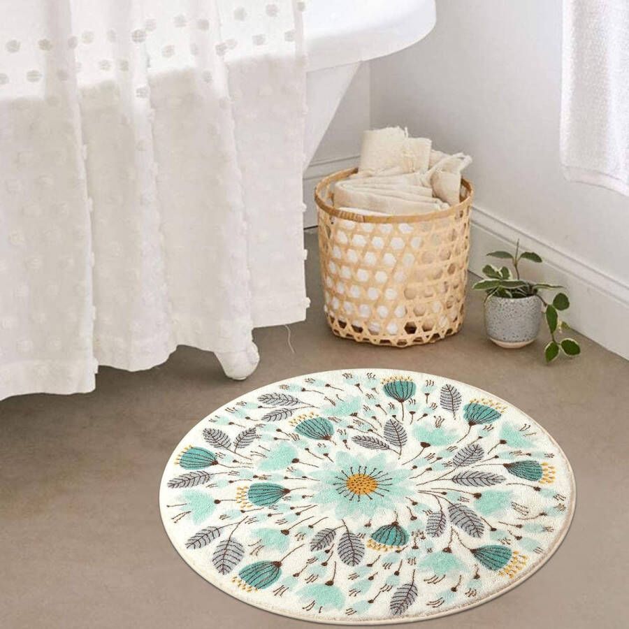 Ronde kleine badmat 60 cm ronde bloemenplant wasbaar antislip zacht laagpolig tapijt voor entree binnen douche kamer kinderkamer slaapkamer