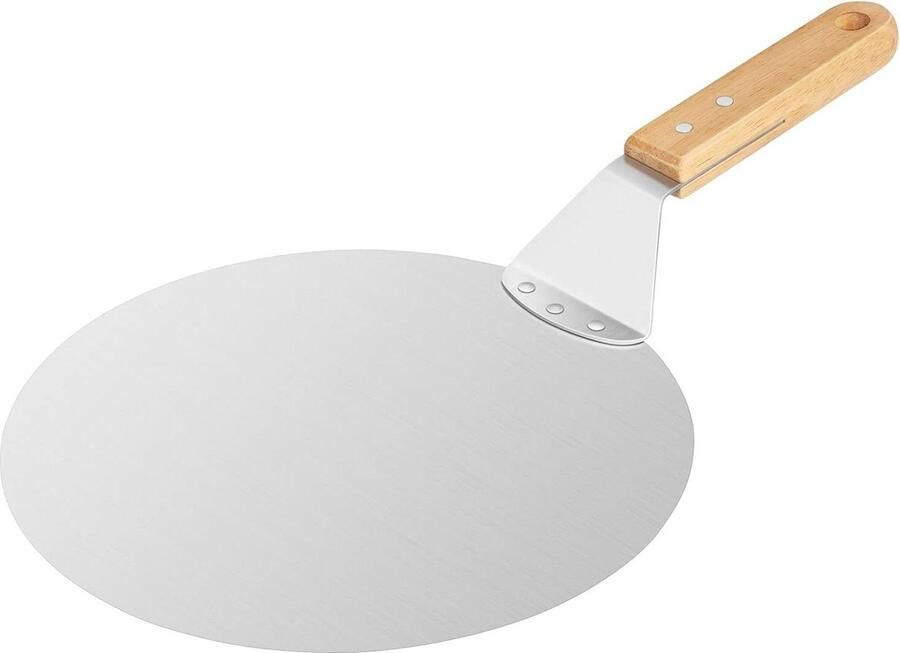 Ronde Pizzaschep met Houten Handvat en Metalen Dienblad – 25 cm lengte Pizzaschep