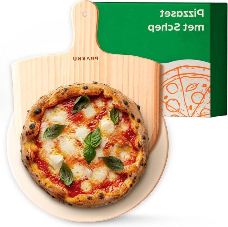 Ronde Pizzasteen 30 cm voor Oven & Gasgrill Krokante Bodem Cordieriet Steen tot 900°C Houten Pizzaschep