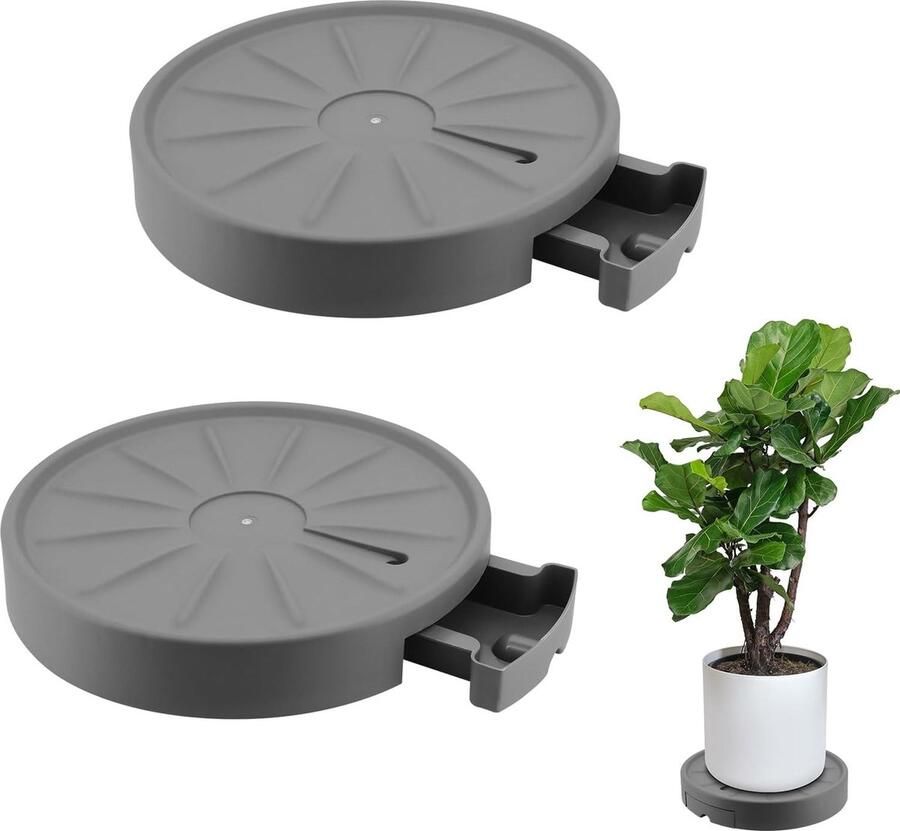 Ronde plantenroller 2 stuks 28 cm bloemenroller met onzichtbare wielen onderzetter bloempot grote plantenpot voor binnen- en buitenplanten rolplank voor planten tot 150 kg (28 grijs)