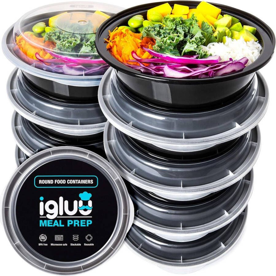 Ronde Plastic Meal Prep Containers Herbruikbare BPA Vrije Voedsel Bakjes met Luchtdichte Deksels Magnetron Vriezer en Vaatwasserbestendig Ideale Stapelbare Salade Schalen [10 Stuks 828 ml]