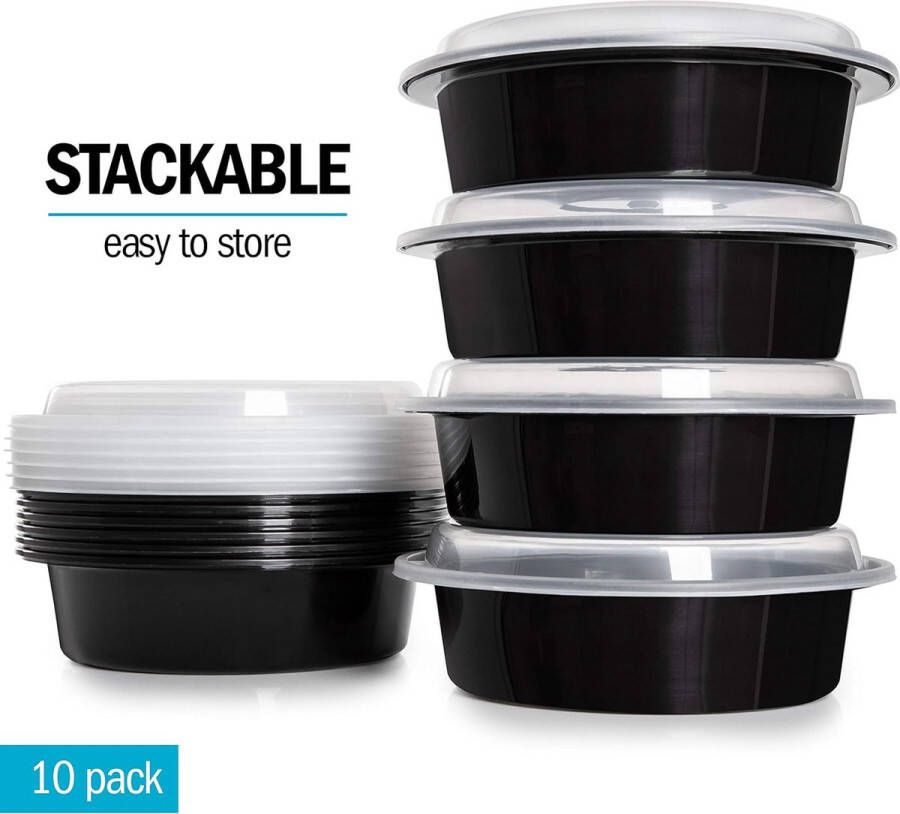 Ronde Plastic Meal Prep Containers Herbruikbare BPA Vrije Voedsel Bakjes met Luchtdichte Deksels Magnetron Vriezer en Vaatwasserbestendig Ideale Stapelbare Salade Schalen [10 Stuks 828 ml]