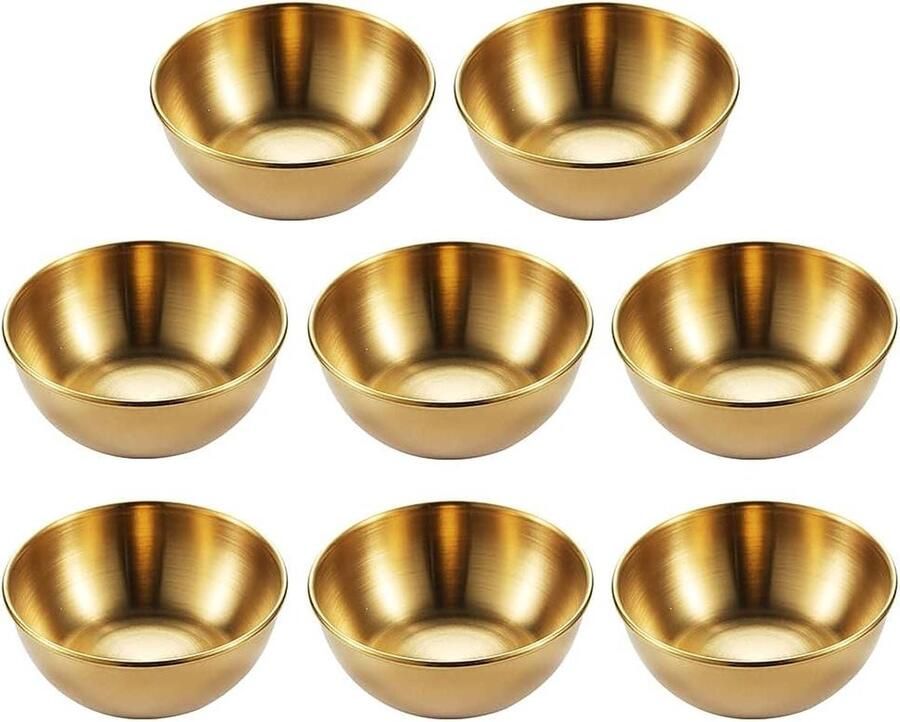 Ronde roestvrijstalen sausschaaltjes 8 stuks Set van kleine dipschalen voor snacks en fingerfood Goudkleurig