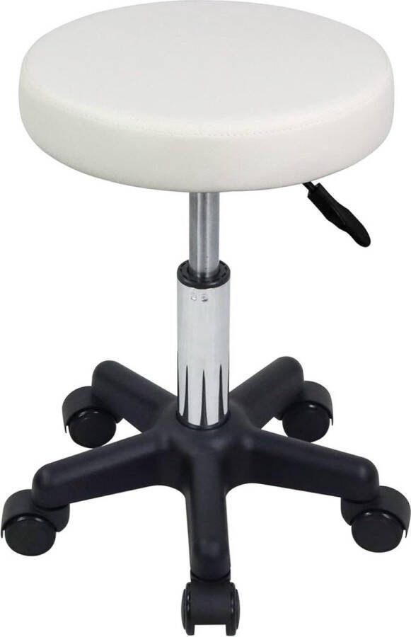 Ronde Rolling Kruk Hoogte Verstelbaar Met Wielen voor Spa Salon Massage Wit