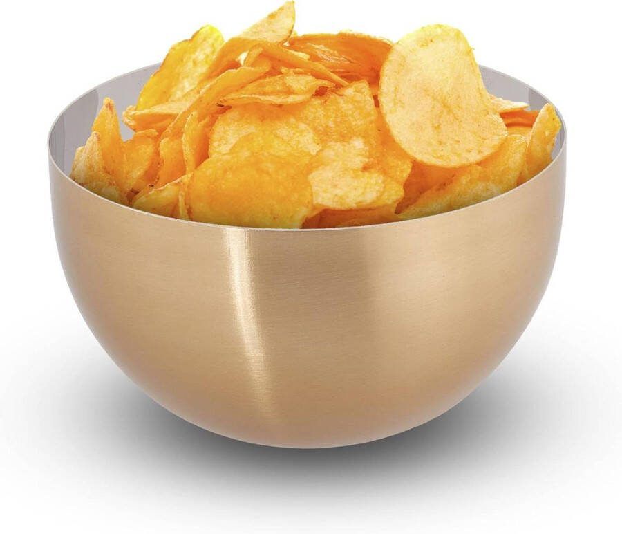 Ronde saladeschaal modern design van RVS Ø 15 cm voor snacks en salade keuken goud zilver