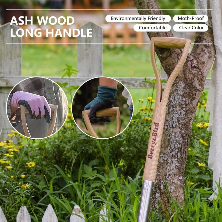 Ronde schop 43 inch zware schop met houten D-handvat roestvrij staal tuinschop voor graven en verplanten