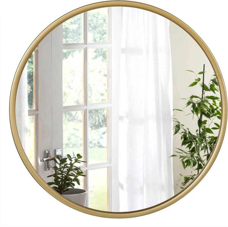 Ronde spiegel met gouden frame ronde wandspiegel diameter 50 cm moderne hangspiegel voor badkamer slaapkamer woonkamer hal decoratieve make-upspiegel van glas metaal MDF-haken 50x50cm