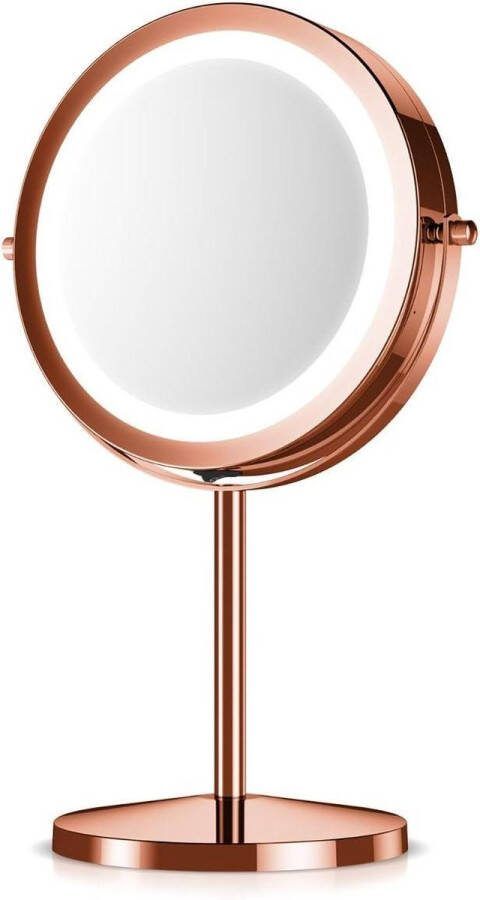 Ronde spiegel met verlichting Make-up spiegel met LED verlichting Dubbelzijdig 5x vergroting 360 graden draaibaar Diameter 17cm Koper