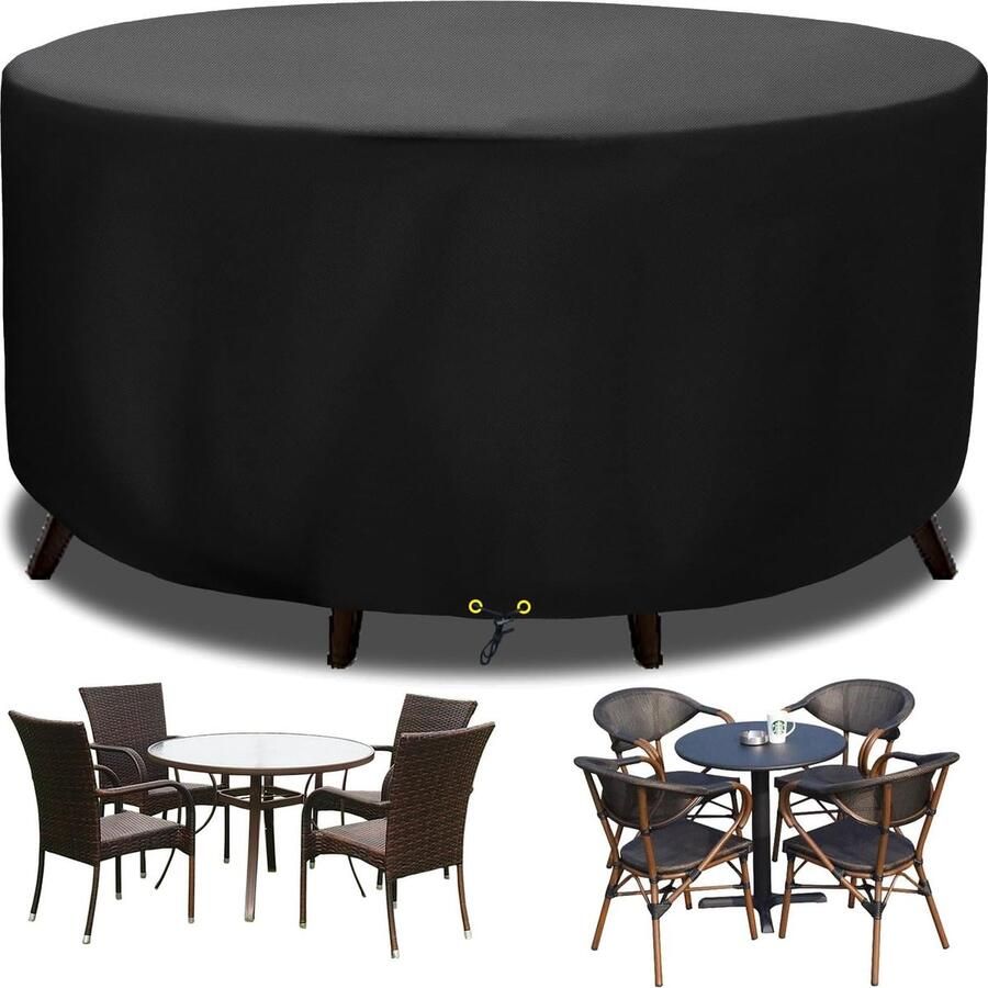Ronde Tuinmeubelhoezen Waterdicht Winddicht Anti-UV Tuintafelhoes 420D Oxford Stof Outdoor Ronde Patio Set Tafelhoes Tuinmeubelhoes Circulair Ø 102x70cm Zwart