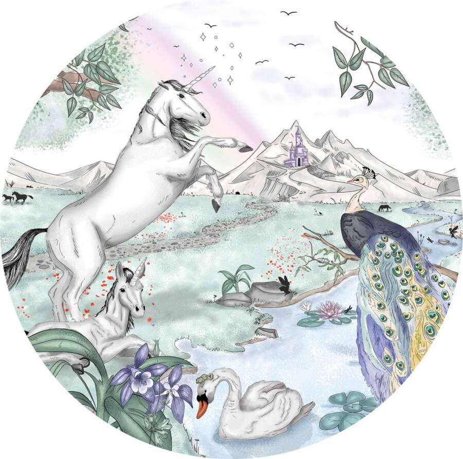 Ronde wandsticker Enchanted Unicorns 90cm