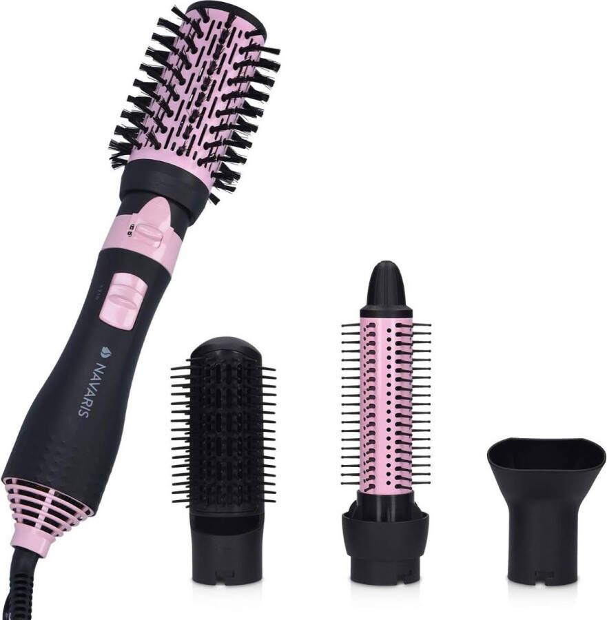 Ronde Warmeluchtborstel met Intrekbare Borstelharen Hot Air Styling Haarborstel Inclusief 4 Opzetstukken Zwart Roze