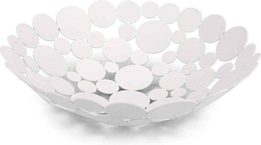 Ronde witte fruitschaal van ijzer moderne fruitmand broodmand decoratieve schaal opslag voor brood fruit groenten in keuken woonkamer eettafel diameter 30 cm