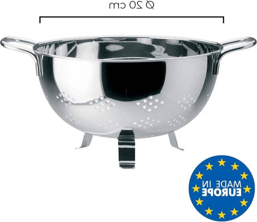 Ronde zeef op poten met 2 handgrepen D.20 cm roestvrij staal keuken accessoire
