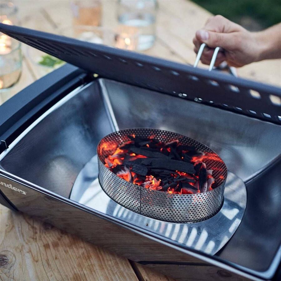 Rookarme tafelgrill met gegoten rooster houtskoolgrill kleine grill balkongrill picknickgrill campinggrill rookvrije tafelgrill grill met ventilatie mat zilver