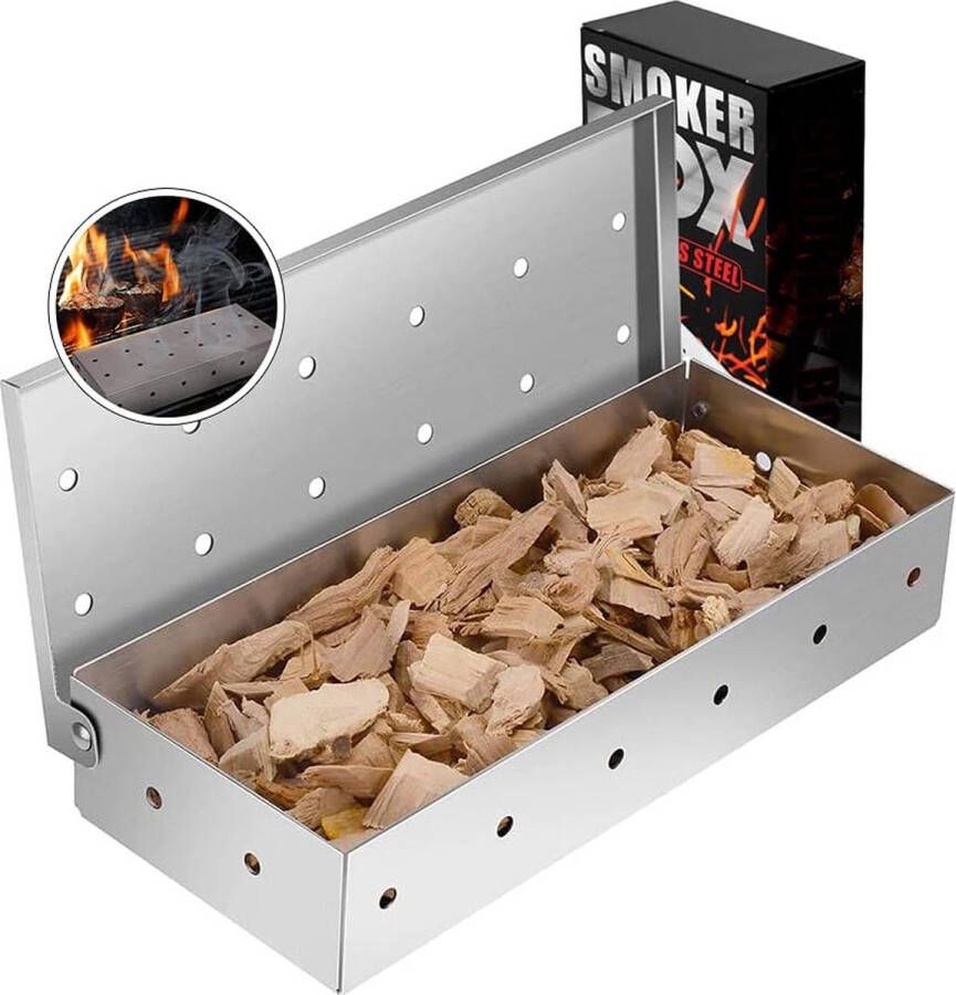 Rookbox roestvrij stalen rookoven voor gasgrill houtskoolgrill houtskoolbarbecues en kogelgrill rookbox grillaccessoires voor de fijnste rookaroma's zilver (zonder BBQ rookchips)