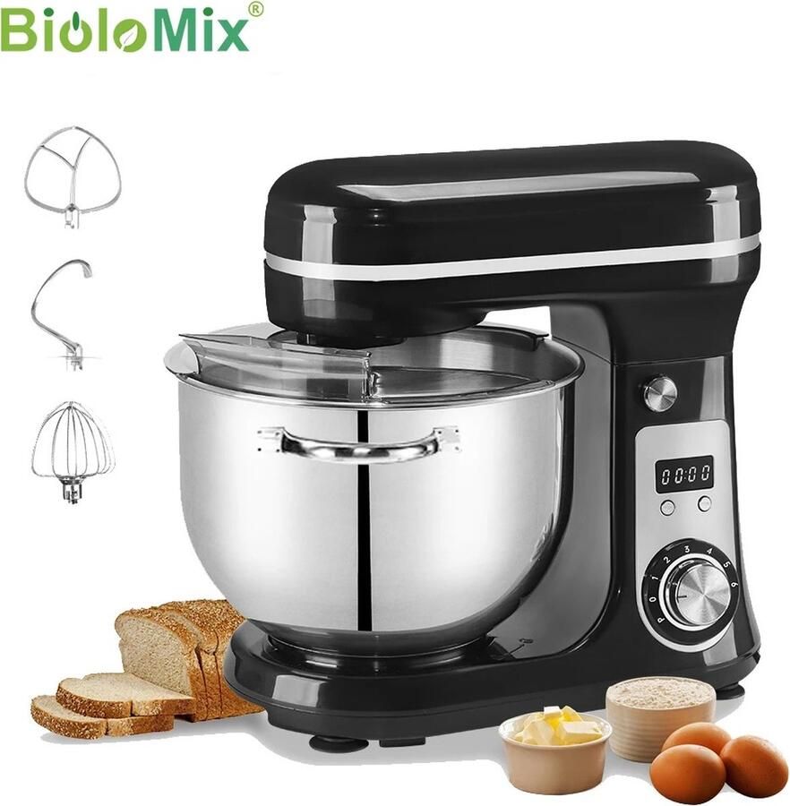 Roroa Keukenmachine Mixer met mengkom Handmixer Keukenmixer Garde Deegkneder 6L RVS