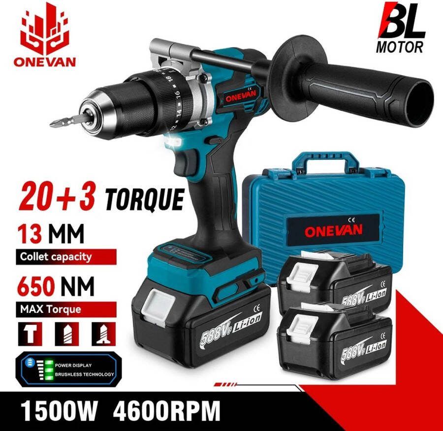 Roroa Klopboormachines Boorhamer Klopboormachine 13 mm Inclusief 2 Batterijen en Opslagbox 18V