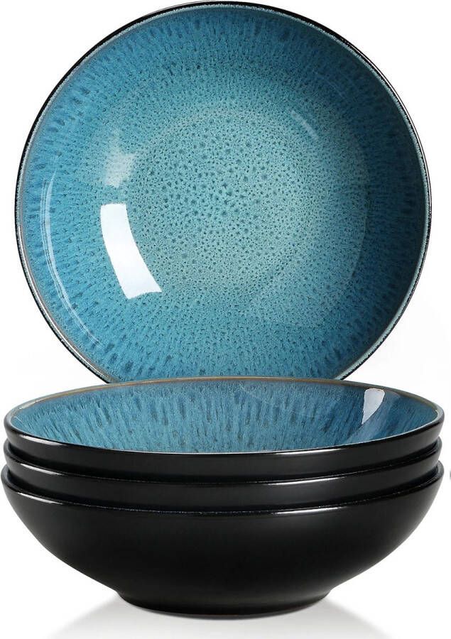 Roroa Luxe Soepkommen Diepe borden Pastaborden Kommen Blauw Bubbelserie 12 Stuks 12 Persoons Servies Borden Serviesset Bordenset