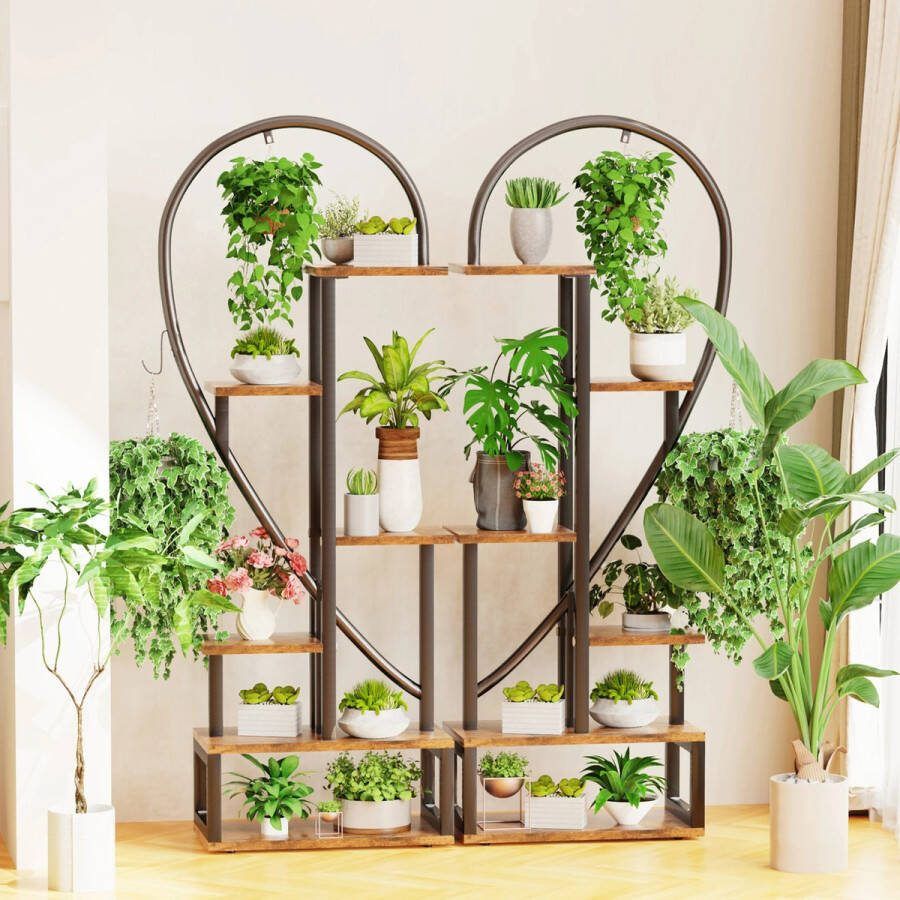 Roroa Plantenrek Plantentafel Plantenstandaard Hartvormig Metaal 6 Niveaus Plantenrek Binnen Plantenrek Buiten