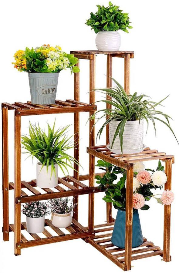 Roroa Plantenrek Plantentafel Plantenstandaard Hout 6 Niveaus Plantenrek Binnen Plantenrek Buiten Hoekvormig