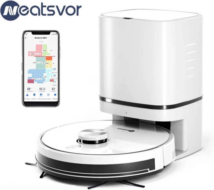 Roroa S600 Robotstofzuiger met laadstation Robotstofzuiger met dweilfunctie Stofzuiger Intelligente routeplanning 6 Reinigingsmodi Wit