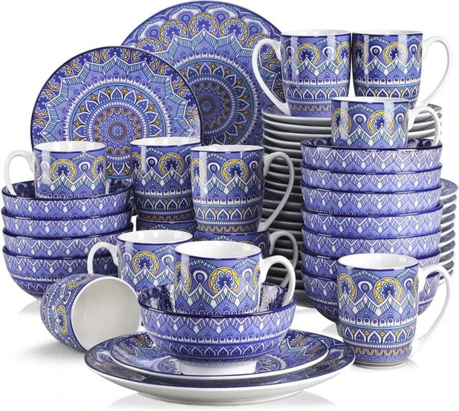 Roroa Serviesset Bohemian Serviesset 12 persoons Porselein Bohemian Patroon Bordenset Borden Servies Serviesset 12 persoons Blauw