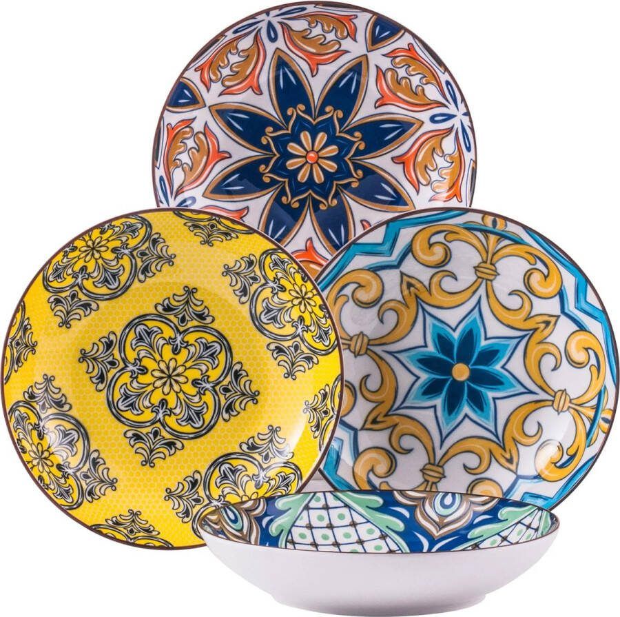 Roroa Soepkommen Bohemian Schaaltjes Kommen soepkommen set 8 Porselein Handgeschilderd 21cm 700ml Borden