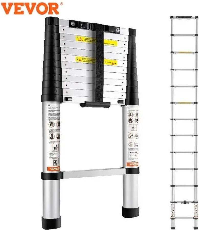 Roroa Telescoopladder Ladder Opvouwbaar Vouwladder Aluminium 3.8m