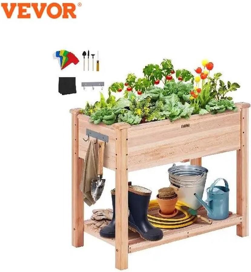 Roroa Verhoogde Houten Plantenbak Plantenbakken voor buiten Plantenbak Balkon Met Opbergplank 86 x 46 x 76 cm