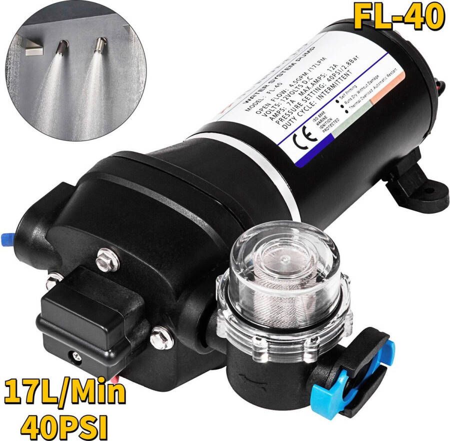 Roroa Waterpomp Drukspuit Membraanwaterpomp Robuust ontwerp 12V 17L Min 40PSI